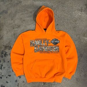 Vintage Harley Davidson Hoodie Orange Biker Graphic  Motorcycle Joliet Illinois